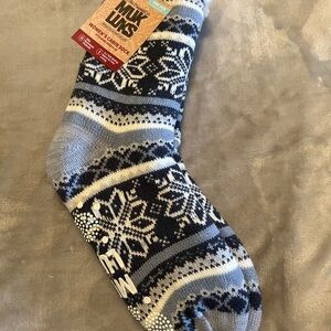✅ Muk Luks Women’s Fair Isle Cabin Socks — Blue, Gray & White size 6-10